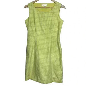 Vintage Casual Corner Lime Green Plaid Shift Scoop Neck Dress Womens Size 4